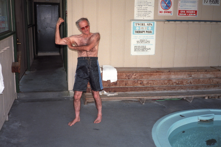 David in his fetching new swim trunks.