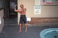 David in his fetching new swim trunks.