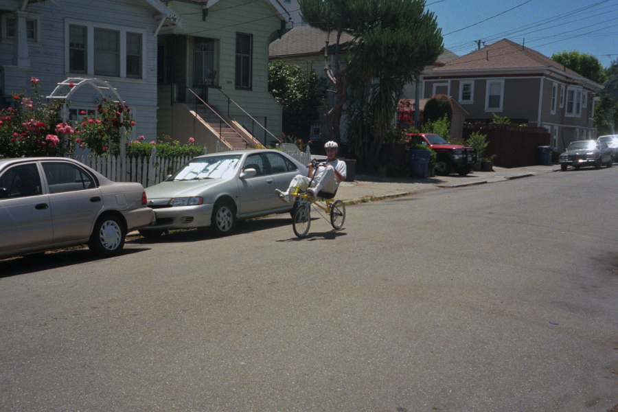 Dad rides a Vivo in Alameda.