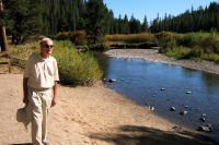 David enjoys the idyllic edge of the San Joaquin River through Devil's Postpile National Monument.