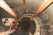 View down the spiral stairs.