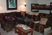 Stella and Frank crash on the sofa after dinner.