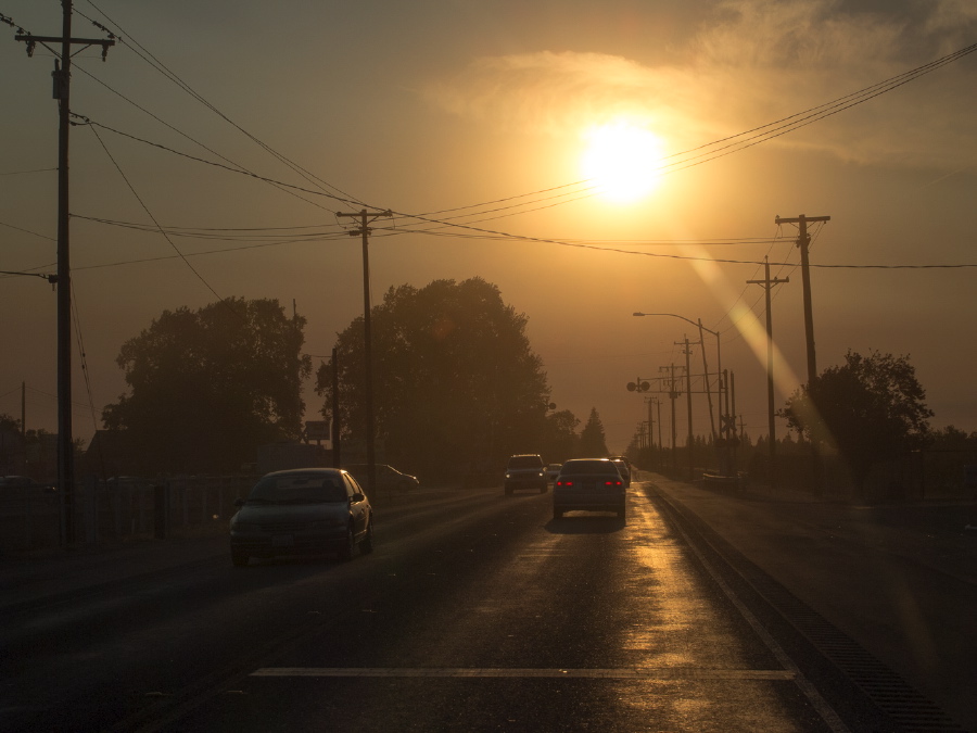 A smoky morning on CA120 eastbound