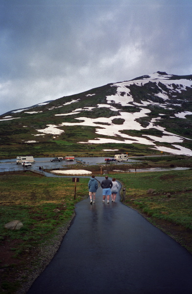 View of parking lot from viewpoint at Independence Pass