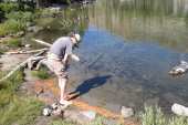 Dipping the feet in Skelton Lake.