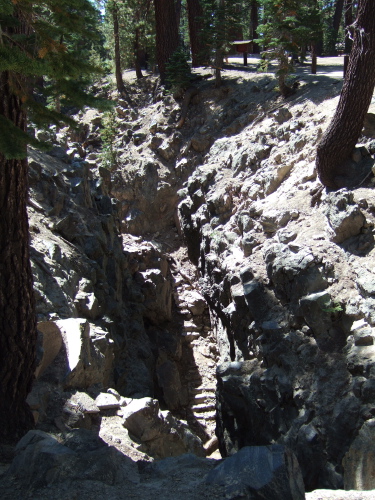 Old steps leading down into the crack.