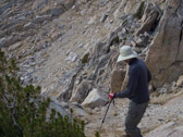 I couldn't see the entire route beyond the large white rock, but given the footprints in the sand, I figured there might be a route this way.  Photo courtesy of Frank Paysen.