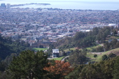 View down Strawberry Canyon toward Memorial Statium and Berkeley.
