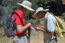 David and Bill examine the map before David returns the shortest way to the car.