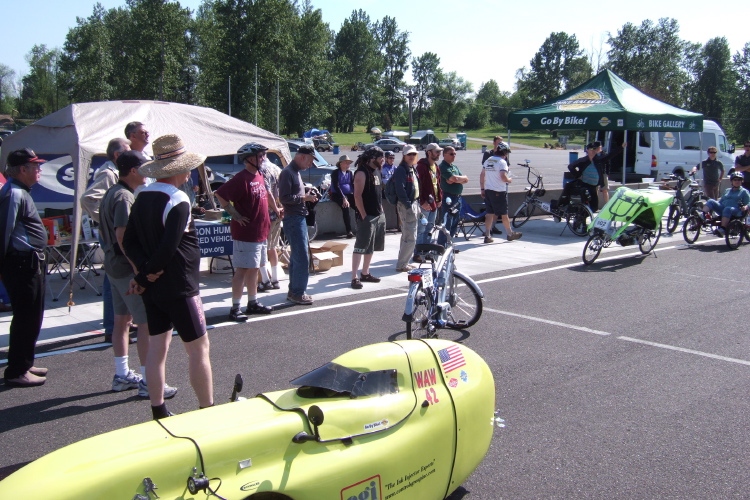 Tom makes an announcement to the assembled crowd before starting the first race.