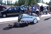 Taylor Wilhour working on his velomobile.