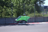 Josh Kerson rides down the back straight.