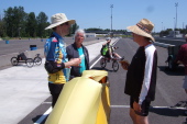 Discussing the bikes.