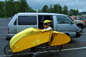 Bill checks out the bike before the eCat1 race.