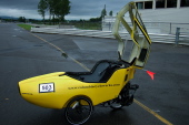 The Columbia Cycleworks velomobile stands ready.