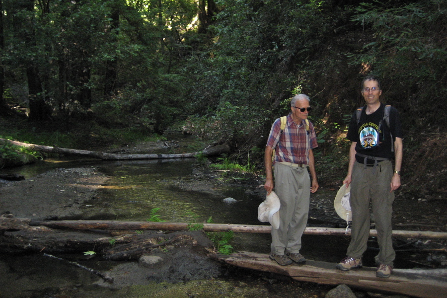 David and Bill cross Fall Creek.