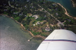 View over Granny's house, left wing down.