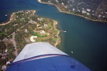 View over Granny's house, left wing down.