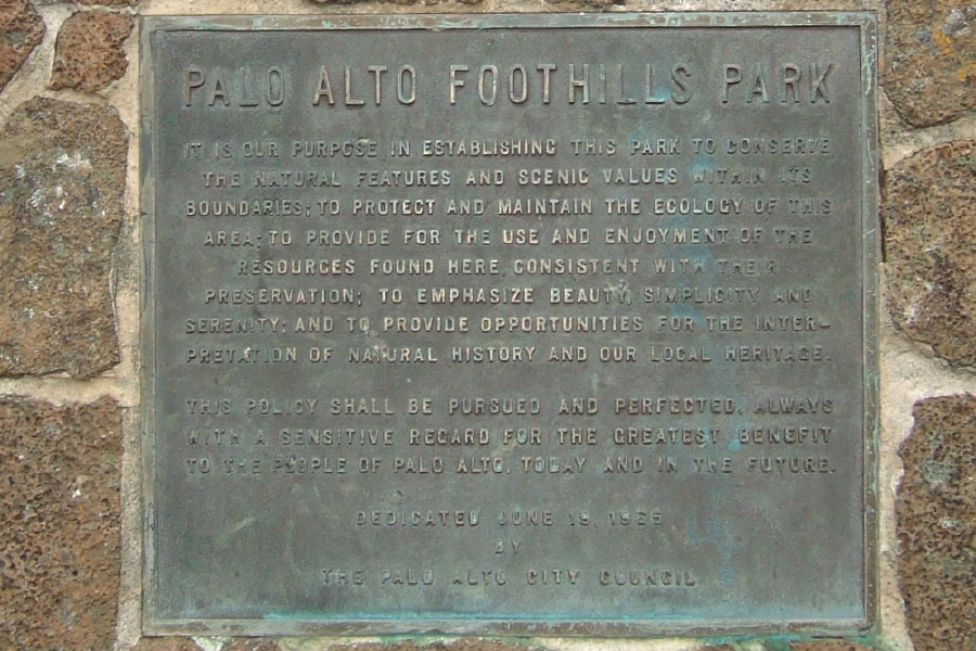 Foothills Park dedication plaque