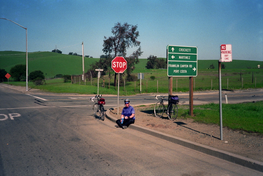 Chris takes a break before riding down Franklin Canyon Rd.