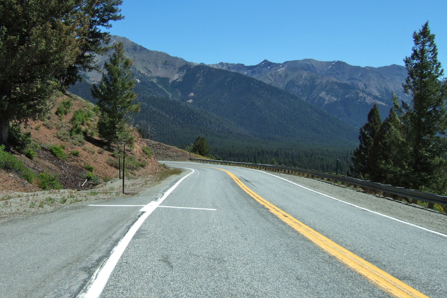 The view opens up as the road climbs out of the canyon.