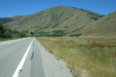 Riding uphill on ID75 north of Ketchum, ID