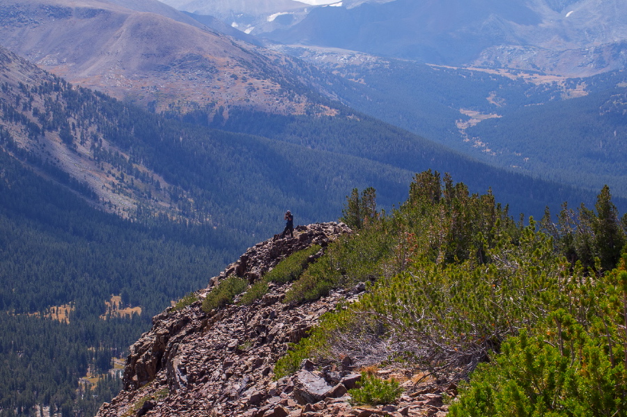 Bogdan finds a good viewspot on Gaylor Peak for a photo.