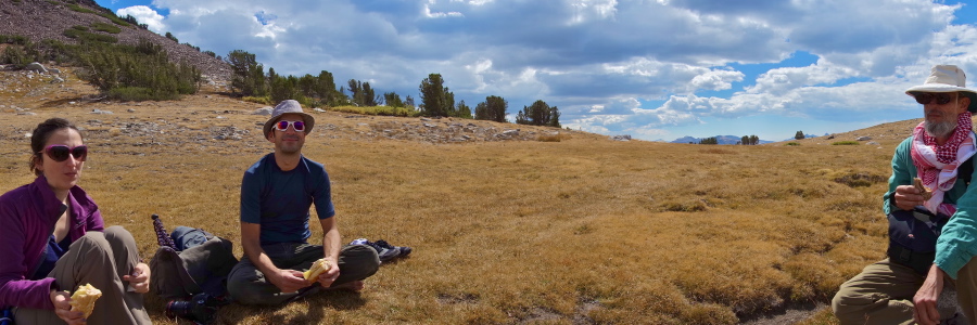 We enjoy lunch on the grass beside Upper Gaylor Lake.