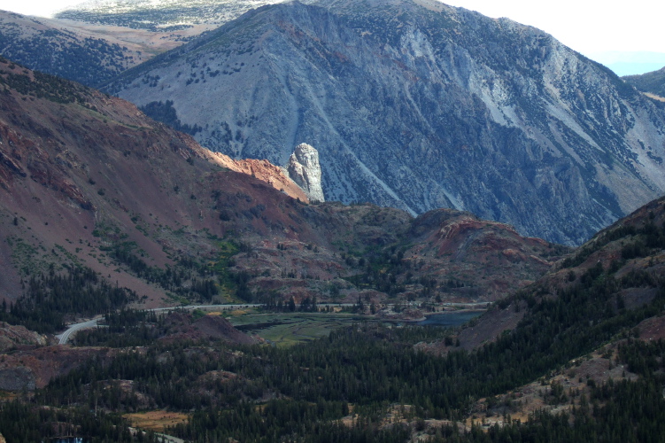 A break in the clouds shines on Peak 10220 at the head of Lee Vining Canyon.
