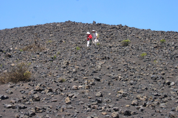 Kay and David hiking down the Sliding Sands Trail.