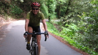 Laura Hipp climbs Old La Honda Rd. (1600ft)