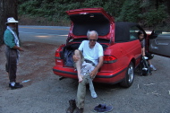 Changing shoes and socks at the end of the hike