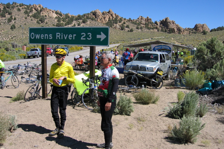 Zach and Ron relax at the Benton Crossing rest stop. (6450ft)