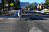Ron Bobb and Zach Kaplan ride down Old Mammoth Rd. (7840ft)