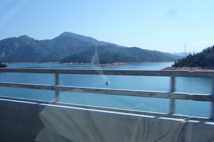 Crossing Lake Shasta.