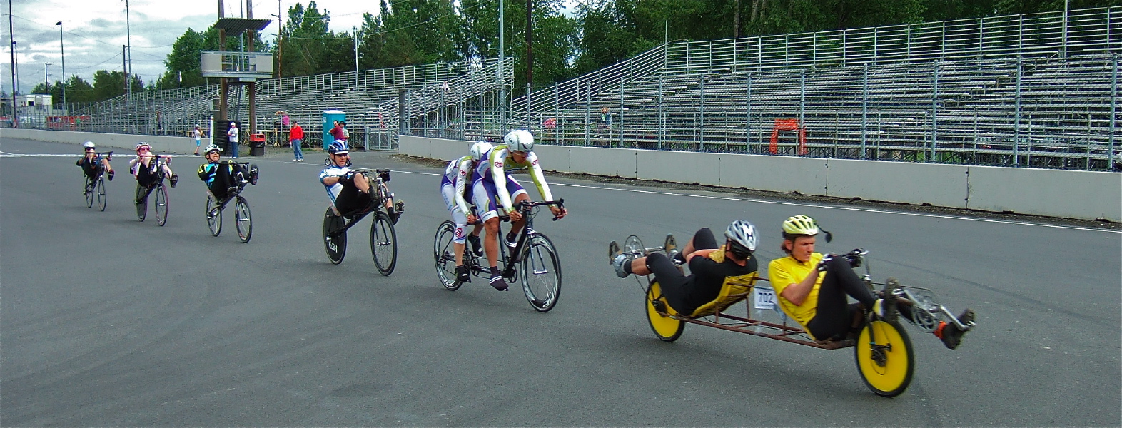 The lead group is led by the back-to-back tandem.
