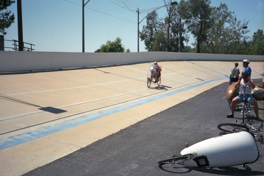 Bruce DeBell makes his push for the line.