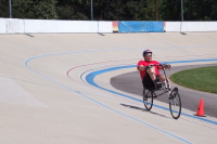 Pierre makes his final dash to the finish on the 200m sprint.