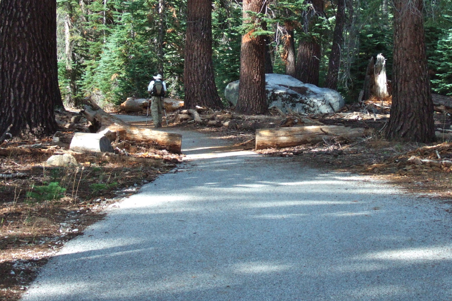 The first and last 0.7 miles of our hike is on a paved road.