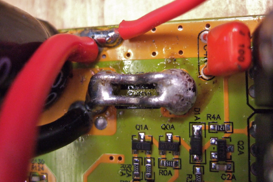 Solder blobs added to each end of original shunts