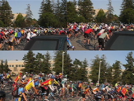 The silent procession from the VA to the roadside memorial on Old Page Mill Rd. commences.
