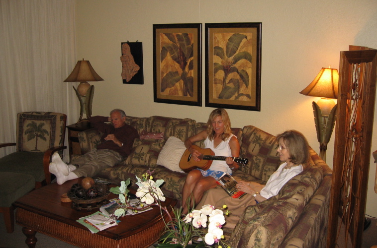 Relaxing in the living room after dinner.