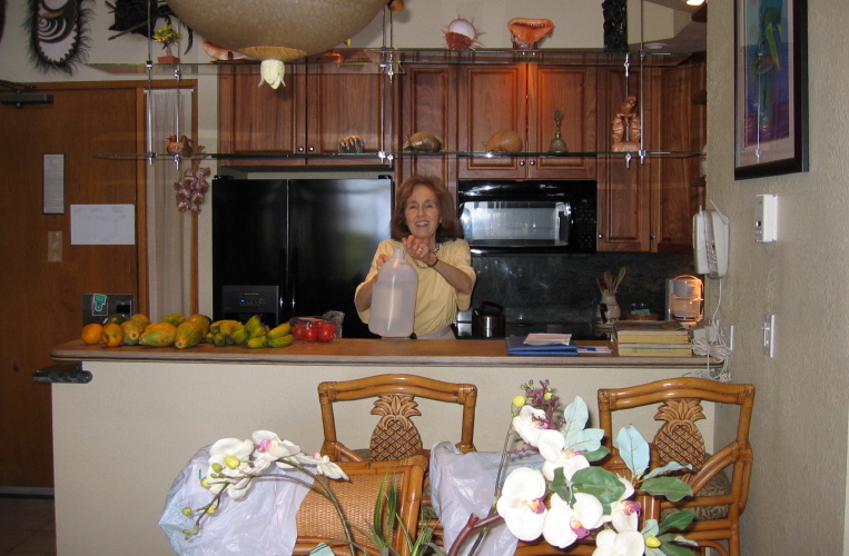 Kay starts preparing dinner.
