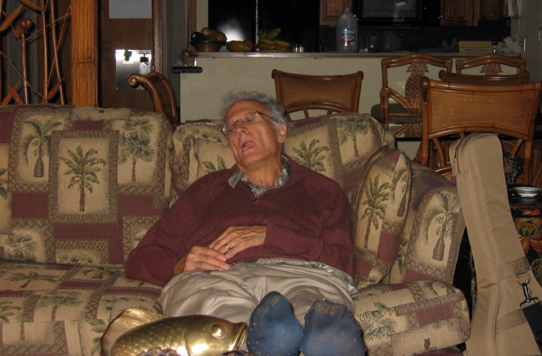 David falls asleep after dinner.