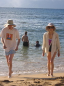 Bill and Kay leave the water.