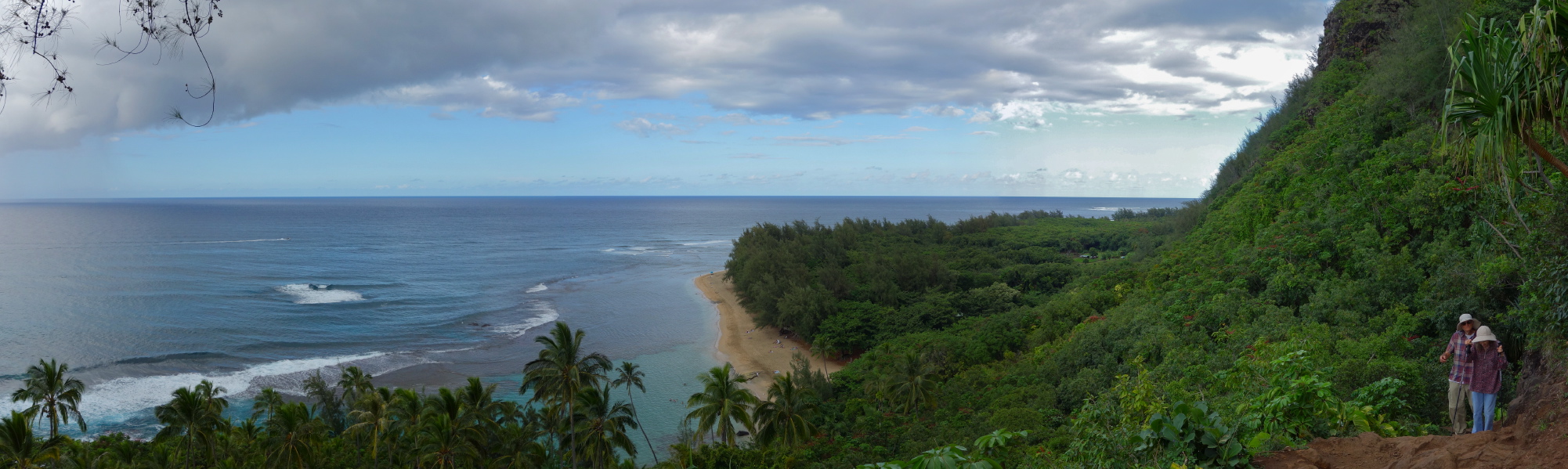 Kay and David climb the Kalalau Trail to Ke'e Beach Lookout.