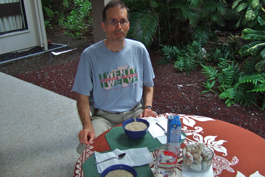 Bill prepares to eat his morning bowl of oatmeal.