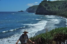 Bill at the last switchback before we reach the beach at the bottom.