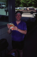 Chris stops for a fist full of sweets.