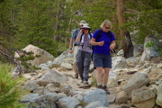 Nancy, Trudy, and Marc descend from Lower Lamarck Lake.